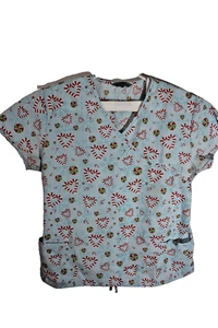 Wear For Care Weihnachten Zuckerstangen Peeling Top Damen Gr. XL V-Ausschnitt Urlaub - Bild 1 von 5