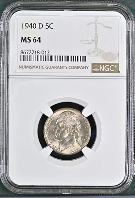 1940-D Jefferson nickel graded by NGC MS64 - Image 1 of 2