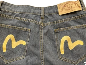 Evisu Japanese Denim Jean Shorts 2001 Y2K Wide Leg Hip Hop 31X9 3/4 - Picture 1 of 8