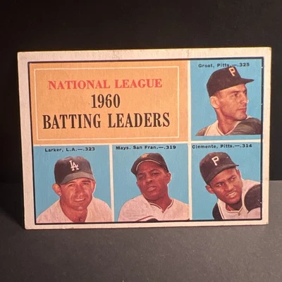 1961 Topps - League Leaders Willie Mays, Roberto Clemente, Dick Groat #41 - Image 1 of 4
