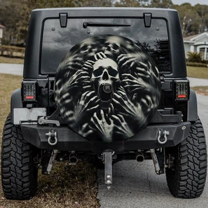 Halloween schwarz Totenkopf Ersatzreifen Abdeckung Sensenmann Skelett Vinyl LKW Rad - Bild 1 von 7