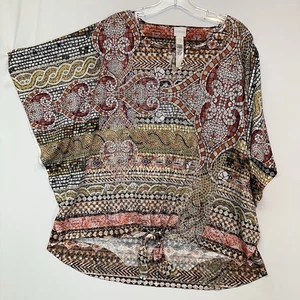 Chicos Neu mit Etikett Mosaik Oberteil vorne zum Binden Größe 3 (XL-XXL) kurze Dolmanärmel - Bild 1 von 9