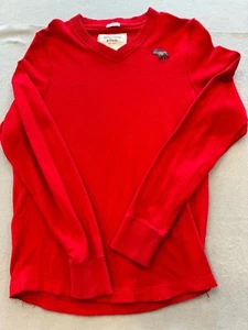 Abercrombie & Fitch Sweater Men's 2XL Muscle Bright Red Holiday Logo Knit - Picture 1 of 5