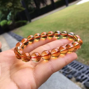 9.5mm Natural Yellow Citrine Quartz Crystal Round Beads Bracelet AAA - Picture 1 of 6