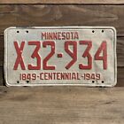 Centennial License Plate Waffle Aluminum 1849 1949 Red Minnesota MN X32-934