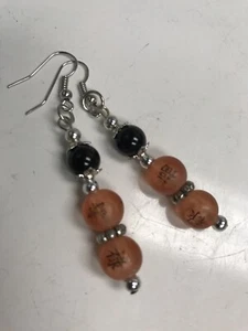 Orange Earrings With Black Pearl 549 - Picture 1 of 7