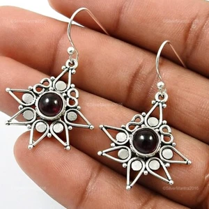 Naturale Granato Argento Sterling Massiccio Fidanzamento Drop Gancio Anniversary - Foto 1 di 8