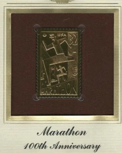 22KT GOLD PLATED STAMP MARATHON 100TH ANN. FDC BOSTON APRIL 11, 1996 ALL ORIG. - Picture 1 of 3
