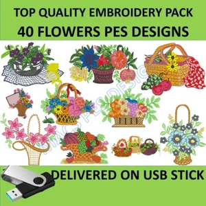 Paquete de bordado Flores PES en USB 40 diseños archivos para bordar plantas flor - Imagen 1 de 5