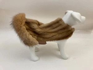 NWOT -Sz S - Pastel Brown Genuine Mink Fur Dog Coat Red Fox Trim - New Lining - Picture 1 of 9