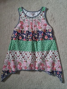 Girls M&S INDIGO COTTON SLEEVELESS TOP ASSYMETRIC HEM 10 years - Picture 1 of 2