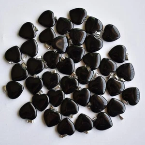Wholesale 50pcs Natural Black Onyx Stone Heart Pendants Charms Beads Jewellery - Picture 1 of 10