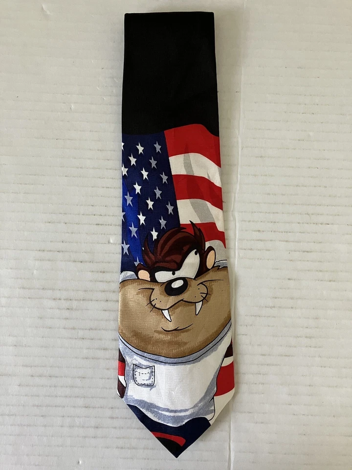 Corbata Looney Tunes Para Hombre Poliéster Taz Bandera Americana Ancha 57" Foto 1 de 4