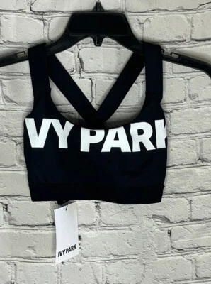 IVY PARK Womens Medium Support Bra Black White Logo XS NWT - Image 1 of 4