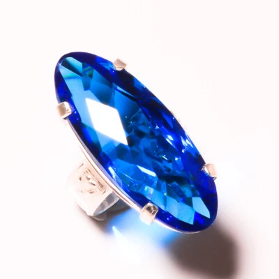 Sobrio Topazio Blu Gemma 925 Argento Sterling Mano Anello Tutti Misura WN-41 - Immagine 1 di 4