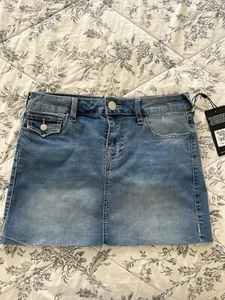 NWT TRUE RELIGION WOMEN'S MINI SKIRT 26 SADIE RAW HEM DENIM JEAN SKIRT - Picture 1 of 3