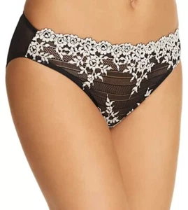 WACOAL 64391 BLACK / WHITE EMBRACE LACE SEMI SHEER BIKINI PANTIES XL - Picture 1 of 8