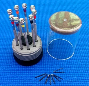 9PC SCREWDRIVER FOR RAILROAD POCKET WATCH SET STAND EXTRA BLADES TOOL - Picture 1 of 12