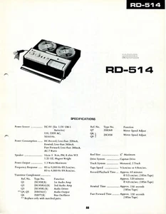 GRABADORA DE CINTA MANUAL DE SERVICIO NÍTIDO DE COLECCIÓN MODELO RD-514 - Imagen 1 de 2