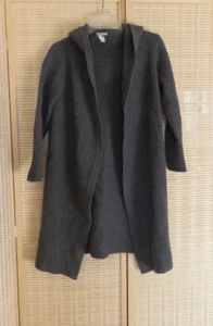 VTG J. Crew Gray 100% Wool Ribbed Knit Heavy Cardigan Sweater Hood Sz M READ - Picture 1 of 9