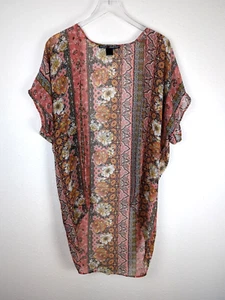 Polly & Esther Duster Small Open Lightweight Floral Cardigan Semi Sheer Cover Up - Picture 1 of 7