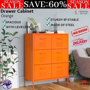 Drawer Cabinet Steel Sideboard Cupboard Home Cabinet Orange w/ 6 Drawers vidaXL - Picture 1 of 11