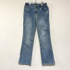 Baby Hunt Girls Blue Jeans Size 130cm Heart Embroidery Stretch Denim Pants Japan - Picture 1 of 11