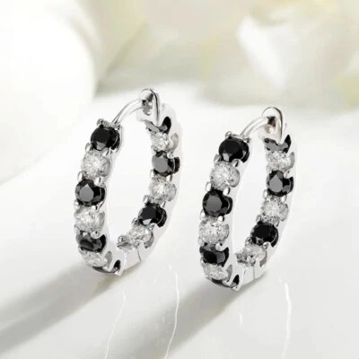 3mm D VVS1 Real Moissanite Hoop Huggie Earrings Gift For Mum 925 Sterling Silver - Image 1 of 4