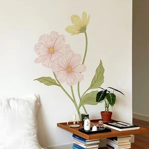 Pink/Yellow Daisy Wall Decals Peel and Stick 61x 31" Boho Wildflower Wall Murals - Picture 1 of 7