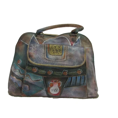 Anuschka Women Dual Handle Bag Purse, Genuine Leather Hand Painted, Vintage Foto 1 de 4