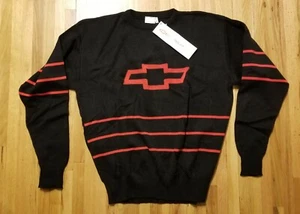 NOS 90s Dealer VINTAGE Chevrolet Black Knit XL Sweater w/Red Bowtie Stripes Mens - Picture 1 of 3