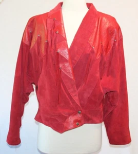 Vintage Red Fringe Suede Leather Jacket Outerwear by Phoenix Batwing no siz READ - Picture 1 of 22