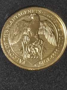 2019 U.K. 25 Pound 1/4 oz Gold Queen's Beast Falcon Of The Plantagenets, BU - Picture 1 of 6