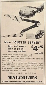 Malcolm's Maltimore MD Dessert Cutter Server Vintage Print Ad 1960 - Picture 1 of 4