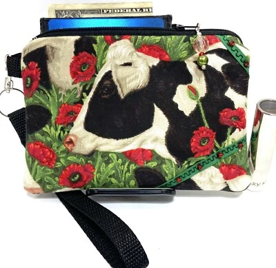 Корова в цвету-Нашивка-Ручная работа-Деньги-Монета-ID-Кредитная карта-Браслет-Кошелек-Мешочек - Изображение 1 из 4