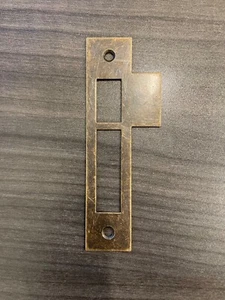 Antikes Messing Türschließblech, Einsteckschloss, Schließblech, Halter, Riegel 4-3/8" AB - Bild 1 von 2