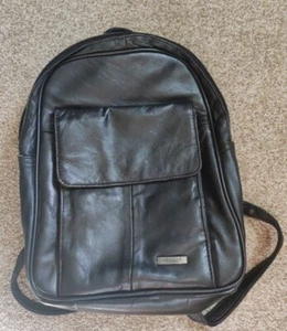 Black Leather Backpack Rucksack Lorenz Accessories Zipped Compartments Pockets - Picture 1 of 21