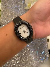 Kenneth Jay Lane KJL Ladies Crystal Studded Black Leather Watch
