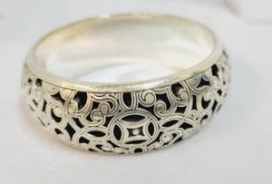 Brighton Wide Bangle Bracelet Chunky Ornate Cutouts Silver Plate #278 - Picture 1 of 4