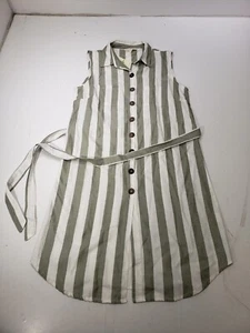 Rebellion Womens Sleeveless Collared Dress Sage Green Striped Button Up S NWT - Picture 1 of 10