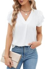 Blooming Jelly Womens Dressy Casual Shirts Short Sleeve V Neck Work Blouse Busin