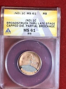 lincoln cent Error Broadstruck Thru Late Stage Capped Die Part Brock Anacs 61 - Picture 1 of 14