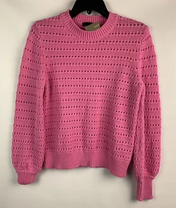 J. Crew Sweater Pink Open Knit Design Pullover Round Neck Long Sleeve Sz XS NEW - Picture 1 of 8