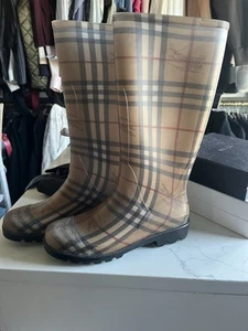 Burberry Haymarket Rubber Rain Boots Nova Check Winter Lug Sole EU Size 40/ US 9 - Picture 1 of 6