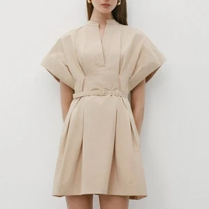 Zara tan pleated belted mini dress size medium NWT - Picture 1 of 7