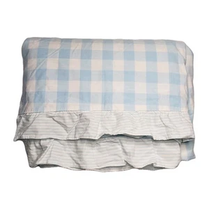 Pottery Barn Kids Twin Gingham Buffalo Check Stripe Ruffle Duvet Blue - Picture 1 of 7