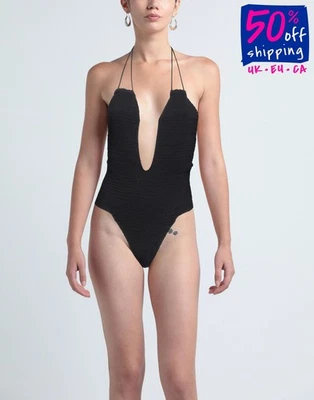 RRP €287 ELOU Knitted One Piece Swimsuit Size S Black Open Back Halterneck - Image 1 of 3