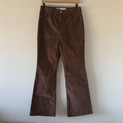 Pantalones de pana acampanados de tiro alto antiguos azul marino talla 10P marrón elástico retro Foto 1 de 4