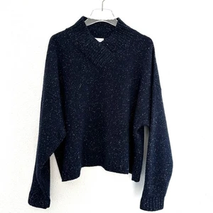 Suéter Pullover Bryn Walker Tejido Mujer Grande Azul Marino Moteado Lana Seda Mezcla Cuadrado - Imagen 1 de 7