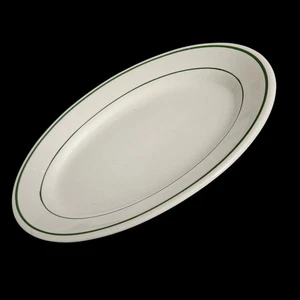 Vintage Buffalo China Oval Platter 12"x8" Green Stripe Restaurant Ware USA L-10 - Picture 1 of 4